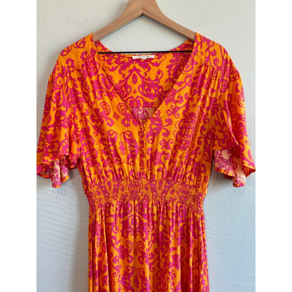 Abel The Label Maxi Dress Orange Pink Womens L Flattering Boho Summer Vacay - Picture 2 of 11